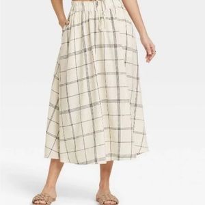 Women's Smocked Waist Mid-Rise Linen A-Line Skirt - A New Day XL
